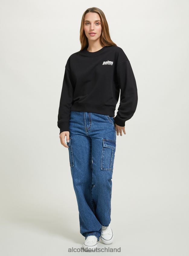 Kleidung de Alcott Frauen Kurzes Sweatshirt mit Schriftzug-Print bk1 schwarz 88J68R357