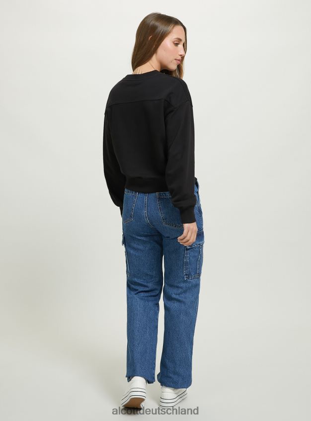 Kleidung de Alcott Frauen Kurzes Sweatshirt mit Schriftzug-Print bk1 schwarz 88J68R357