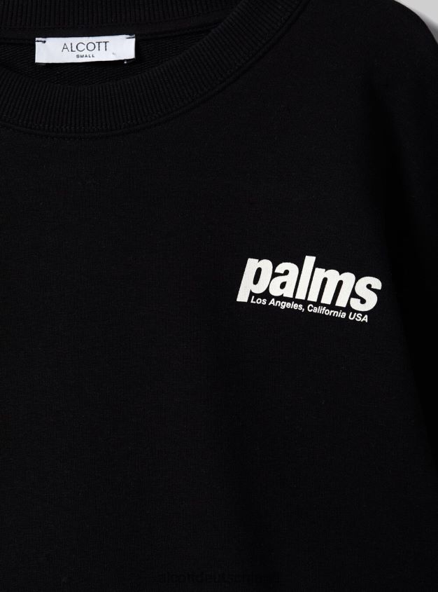 Kleidung de Alcott Frauen Kurzes Sweatshirt mit Schriftzug-Print bk1 schwarz 88J68R357