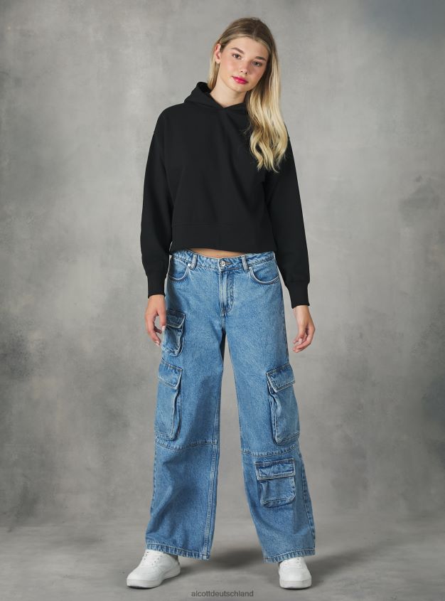 Kleidung de Alcott Frauen Kurzes Sweatshirt mit bequemer Kapuze bk1 schwarz 88J68R436