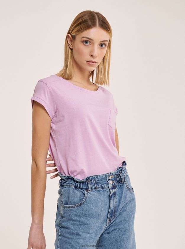 Kleidung de Alcott Frauen Basic-T-Shirt aus Baumwolle mit Brusttasche Weiß 88J68R130