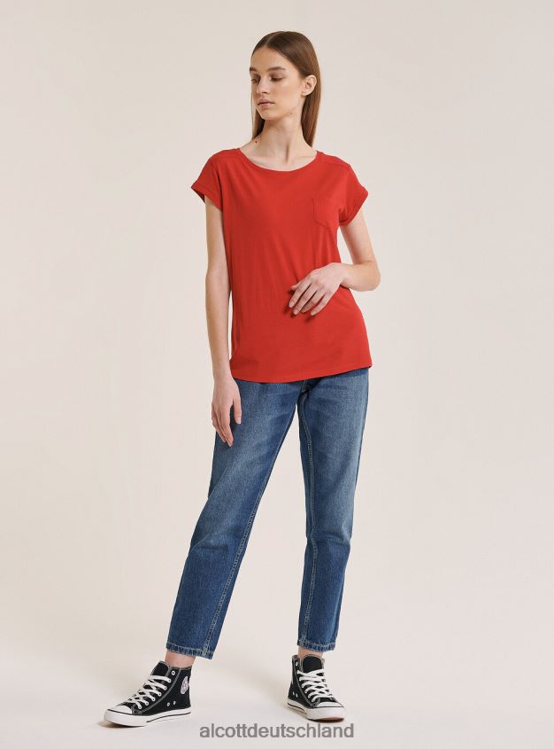 Kleidung de Alcott Frauen Basic-T-Shirt aus Baumwolle mit Brusttasche Weiß 88J68R134