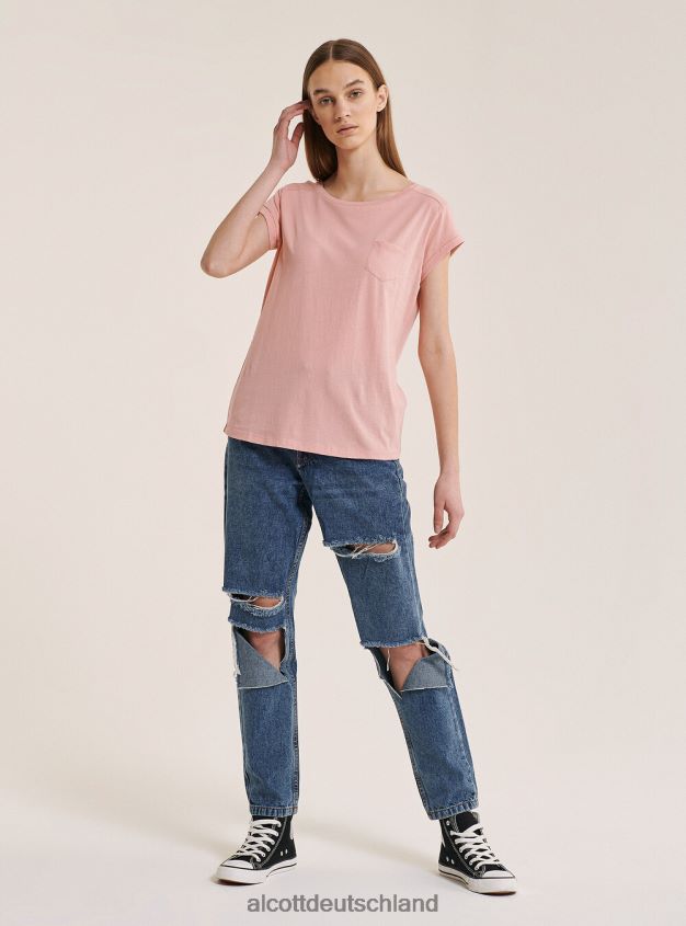 Kleidung de Alcott Frauen Basic-T-Shirt aus Baumwolle mit Brusttasche Weiß 88J68R169