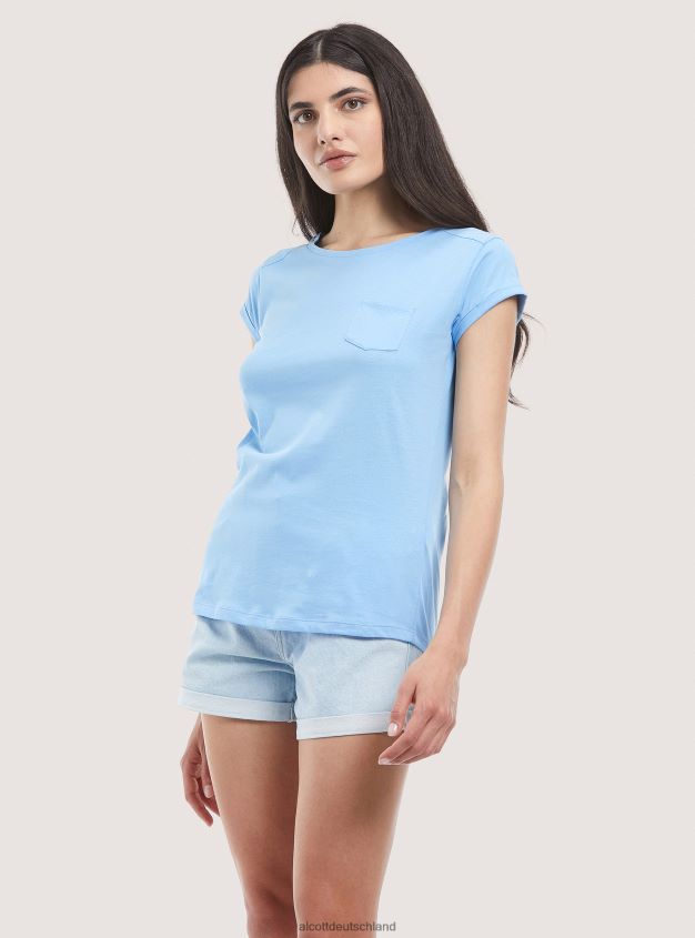 Kleidung de Alcott Frauen Basic-T-Shirt aus Baumwolle mit Brusttasche Weiß 88J68R171