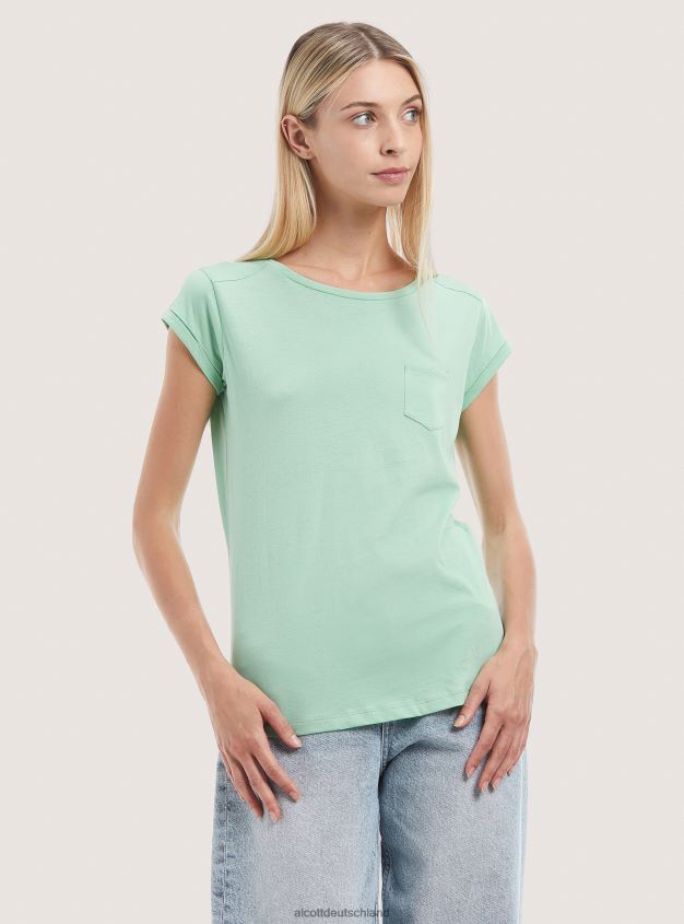 Kleidung de Alcott Frauen Basic-T-Shirt aus Baumwolle mit Brusttasche Weiß 88J68R210