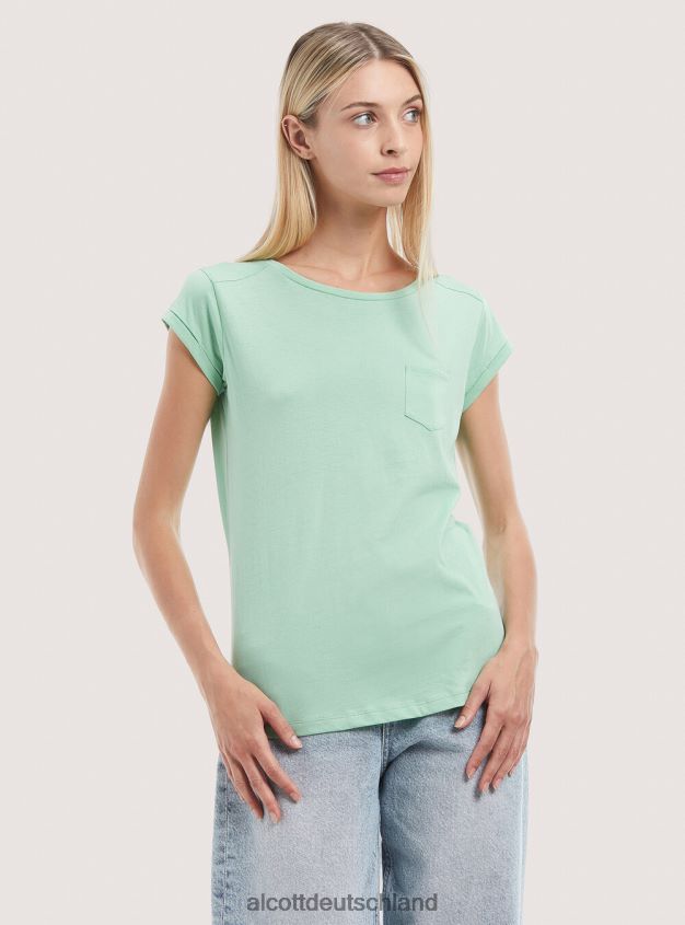 Kleidung de Alcott Frauen Basic-T-Shirt aus Baumwolle mit Brusttasche Weiß 88J68R210