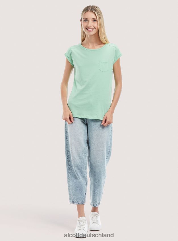 Kleidung de Alcott Frauen Basic-T-Shirt aus Baumwolle mit Brusttasche Weiß 88J68R210