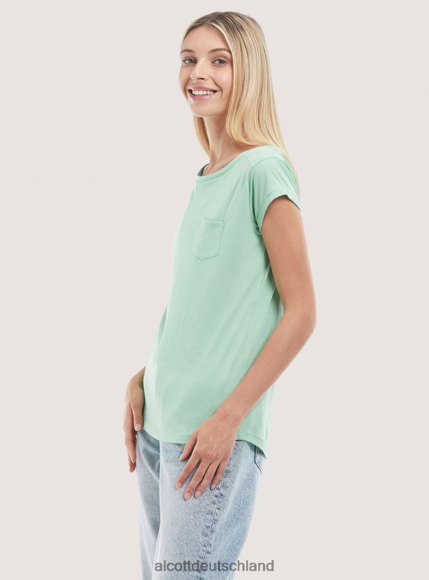 Kleidung de Alcott Frauen Basic-T-Shirt aus Baumwolle mit Brusttasche Weiß 88J68R210