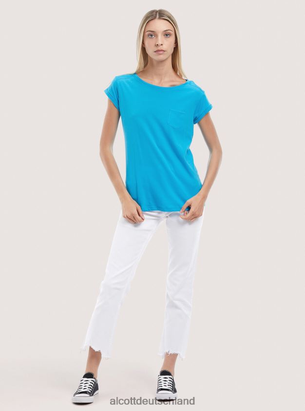 Kleidung de Alcott Frauen Basic-T-Shirt aus Baumwolle mit Brusttasche Weiß 88J68R343