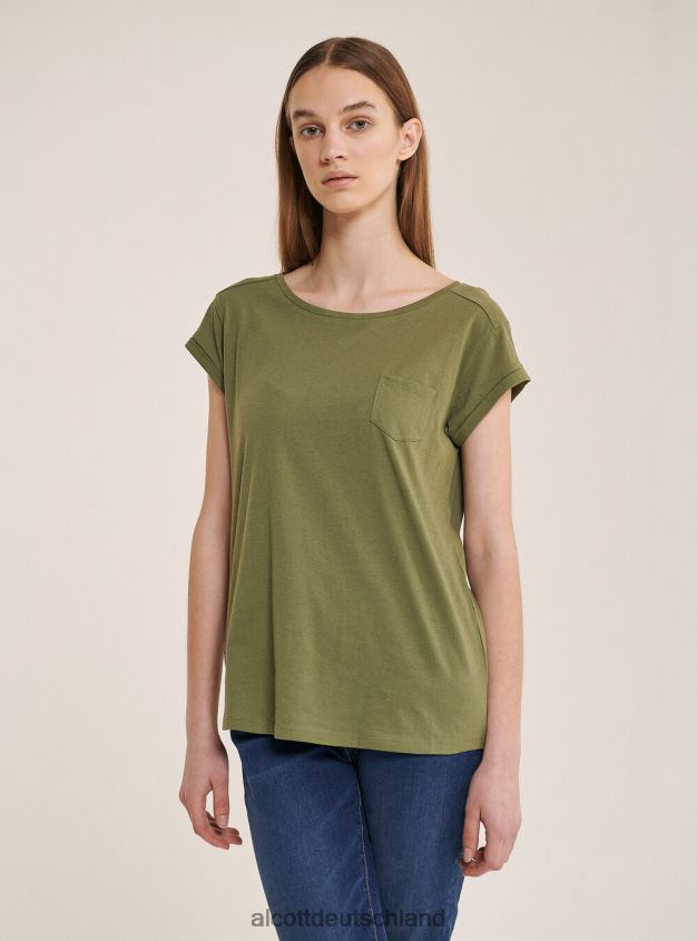 Kleidung de Alcott Frauen Basic-T-Shirt aus Baumwolle mit Brusttasche Weiß 88J68R375