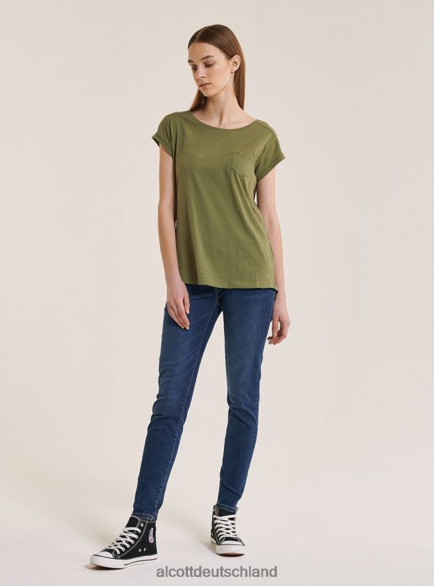 Kleidung de Alcott Frauen Basic-T-Shirt aus Baumwolle mit Brusttasche Weiß 88J68R375