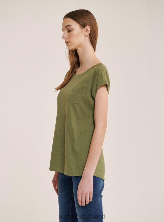 Kleidung de Alcott Frauen Basic-T-Shirt aus Baumwolle mit Brusttasche Weiß 88J68R375