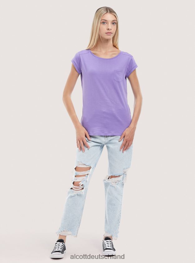 Kleidung de Alcott Frauen Basic-T-Shirt aus Baumwolle mit Brusttasche Weiß 88J68R442