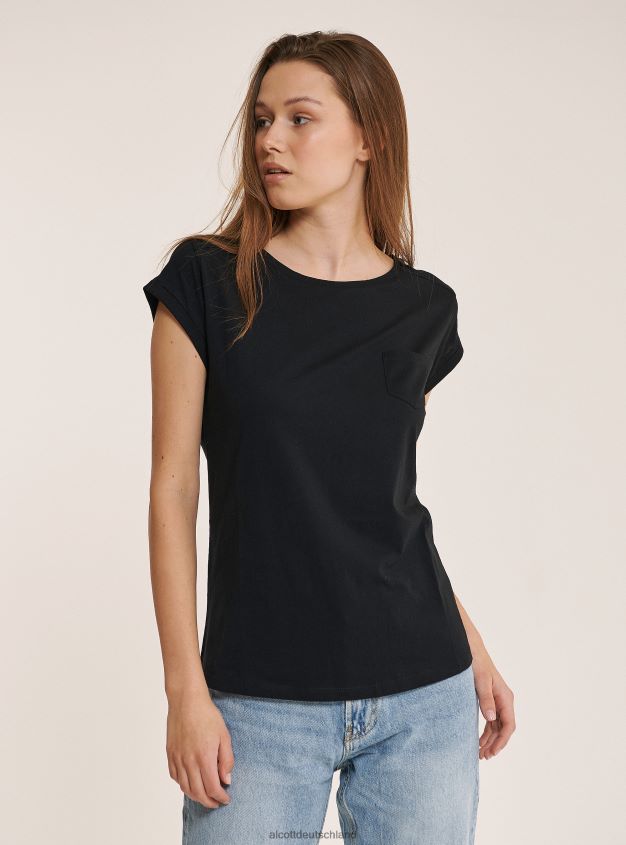 Kleidung de Alcott Frauen Basic-T-Shirt aus Baumwolle mit Brusttasche Weiß 88J68R489