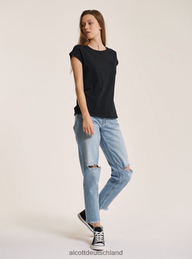 Kleidung de Alcott Frauen Basic-T-Shirt aus Baumwolle mit Brusttasche Weiß 88J68R489