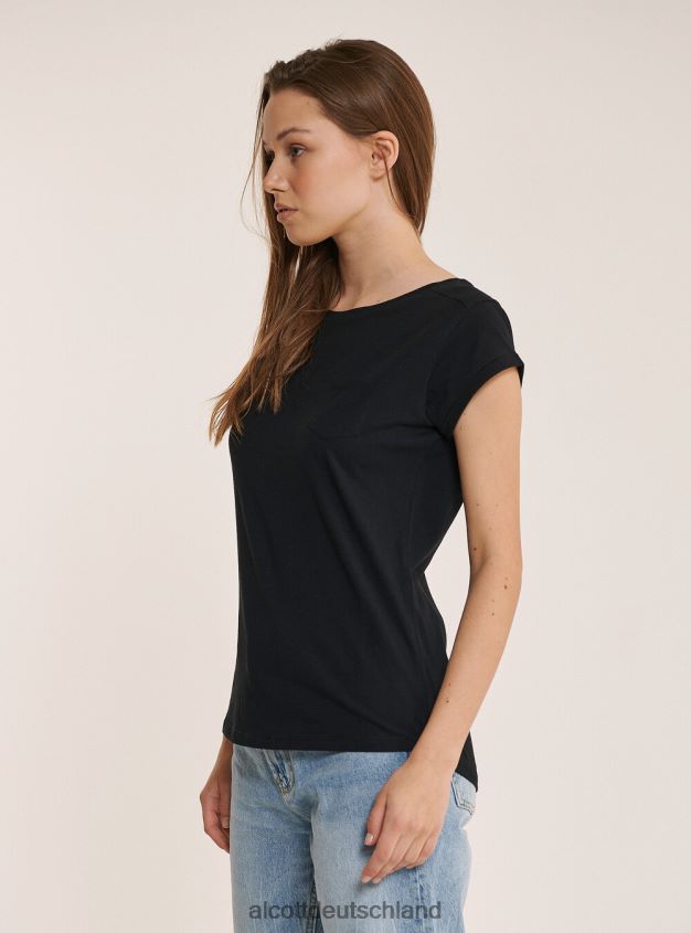 Kleidung de Alcott Frauen Basic-T-Shirt aus Baumwolle mit Brusttasche Weiß 88J68R489