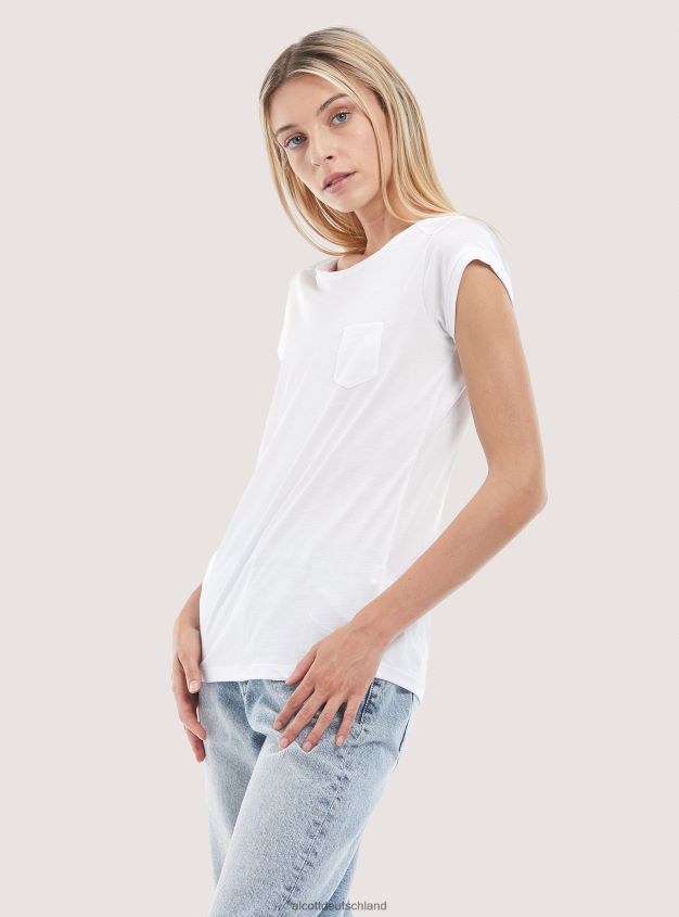 Kleidung de Alcott Frauen Basic-T-Shirt aus Baumwolle mit Brusttasche Weiß 88J68R98