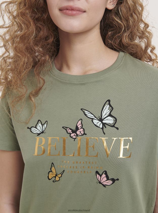 Kleidung de Alcott Frauen Baumwoll-T-Shirt mit Aufdruck Schwarz 88J68R299