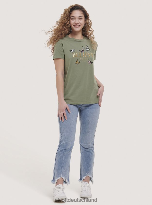 Kleidung de Alcott Frauen Baumwoll-T-Shirt mit Aufdruck Schwarz 88J68R299