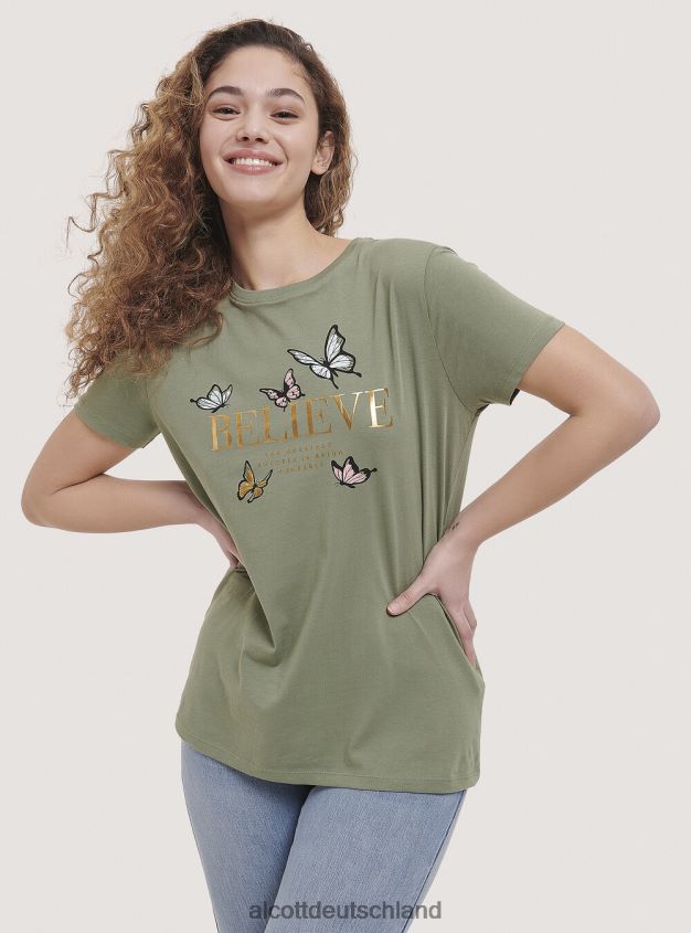 Kleidung de Alcott Frauen Baumwoll-T-Shirt mit Aufdruck Schwarz 88J68R299