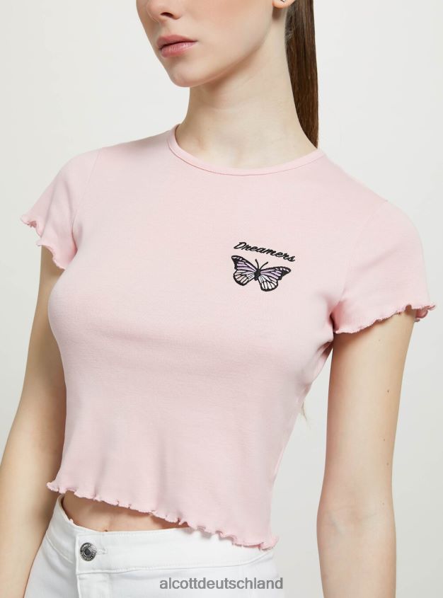 Kleidung de Alcott Frauen Baumwoll-T-Shirt mit Stickerei Weiß 88J68R56