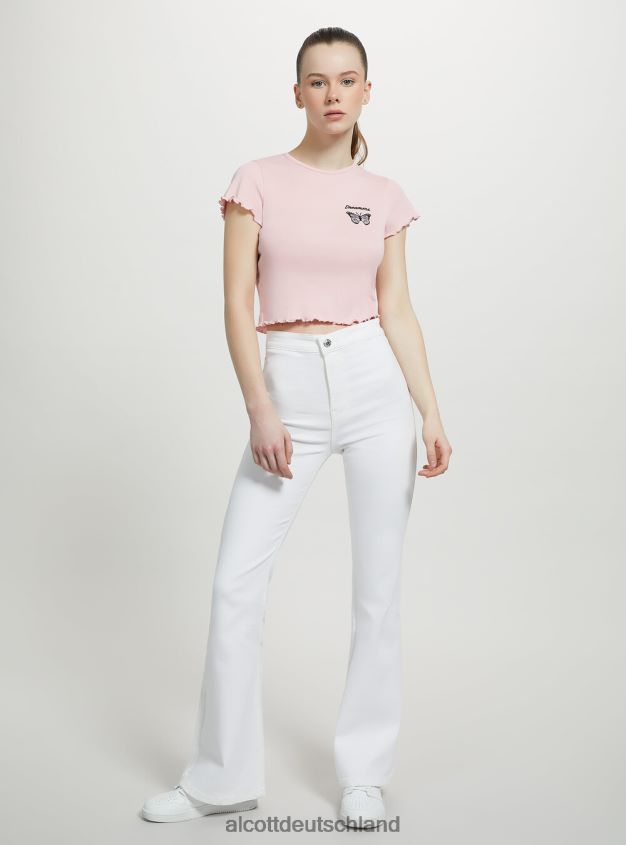 Kleidung de Alcott Frauen Baumwoll-T-Shirt mit Stickerei Weiß 88J68R56