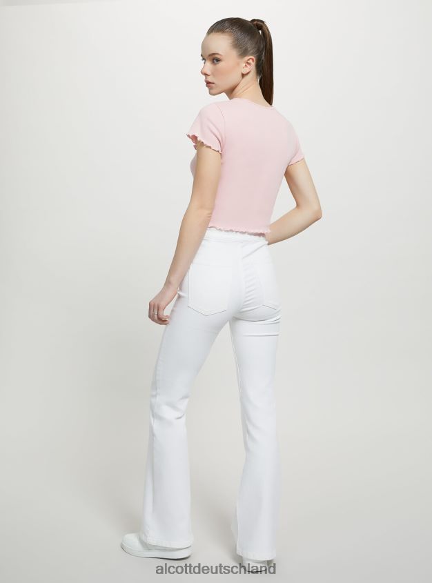 Kleidung de Alcott Frauen Baumwoll-T-Shirt mit Stickerei Weiß 88J68R56
