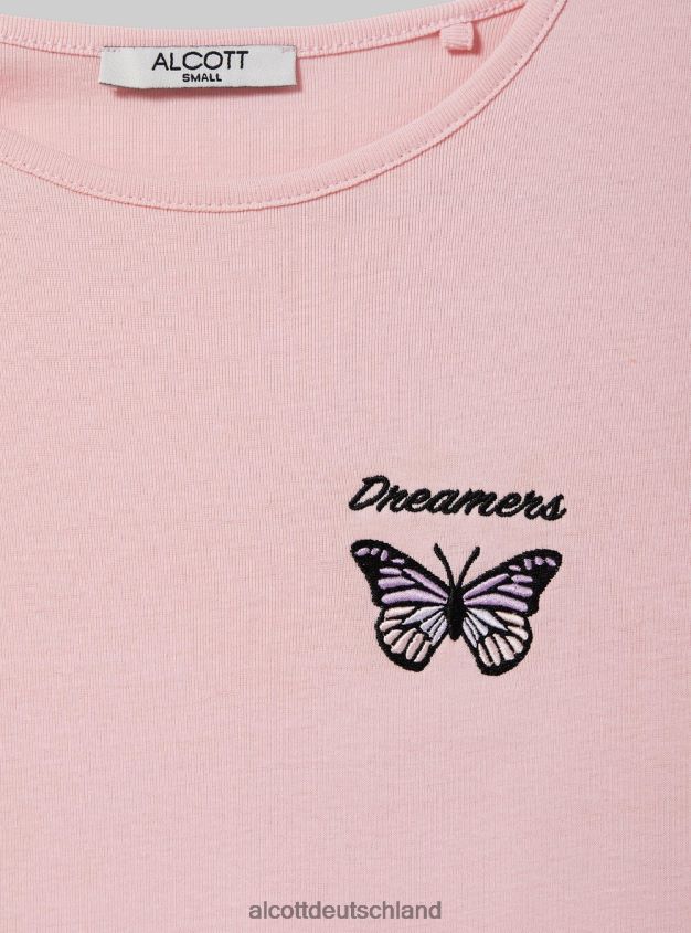 Kleidung de Alcott Frauen Baumwoll-T-Shirt mit Stickerei Weiß 88J68R56