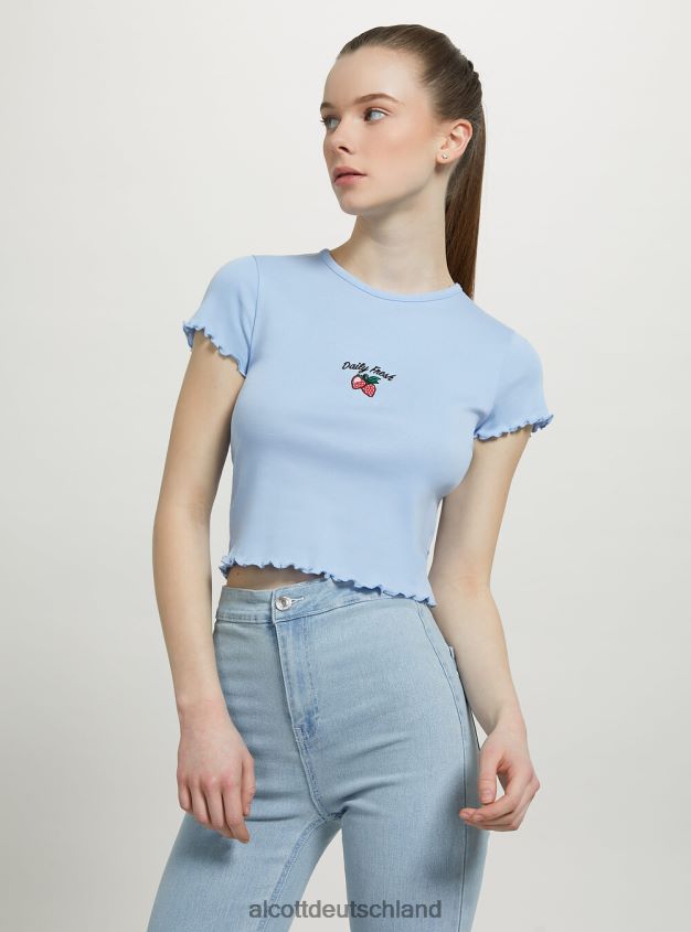 Kleidung de Alcott Frauen Baumwoll-T-Shirt mit Stickerei Weiß 88J68R78