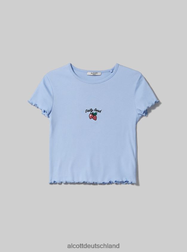 Kleidung de Alcott Frauen Baumwoll-T-Shirt mit Stickerei Weiß 88J68R78