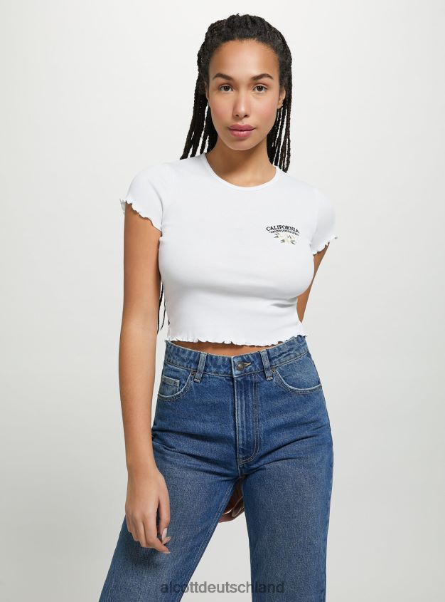 Kleidung de Alcott Frauen Baumwoll-T-Shirt mit Stickerei Weiß 88J68R79