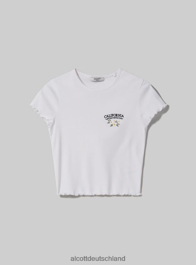 Kleidung de Alcott Frauen Baumwoll-T-Shirt mit Stickerei Weiß 88J68R79