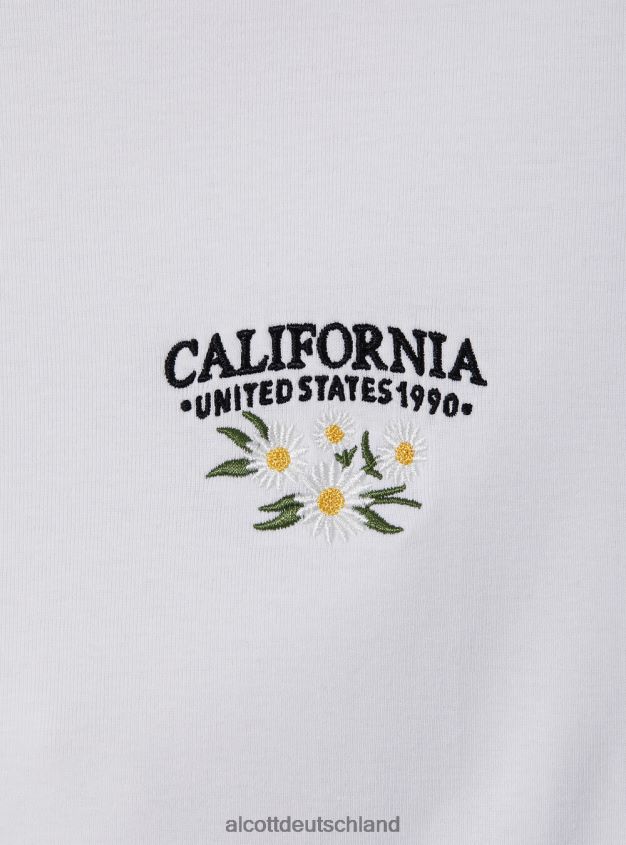 Kleidung de Alcott Frauen Baumwoll-T-Shirt mit Stickerei Weiß 88J68R79