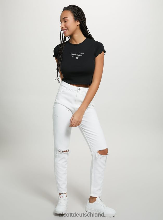 Kleidung de Alcott Frauen Baumwoll-T-Shirt mit Stickerei Weiß 88J68R81