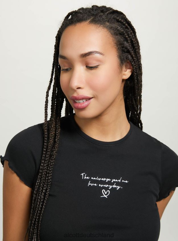 Kleidung de Alcott Frauen Baumwoll-T-Shirt mit Stickerei Weiß 88J68R81