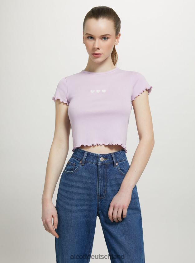 Kleidung de Alcott Frauen Baumwoll-T-Shirt mit Stickerei Weiß 88J68R95