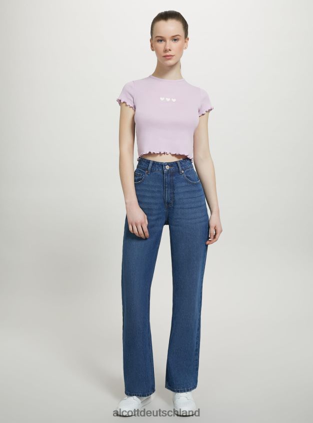 Kleidung de Alcott Frauen Baumwoll-T-Shirt mit Stickerei Weiß 88J68R95