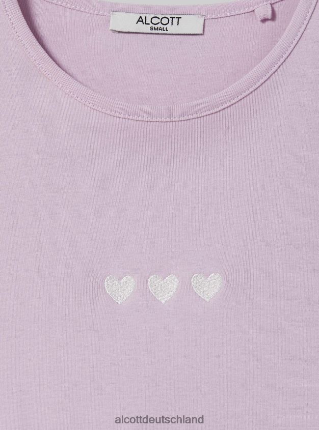 Kleidung de Alcott Frauen Baumwoll-T-Shirt mit Stickerei Weiß 88J68R95