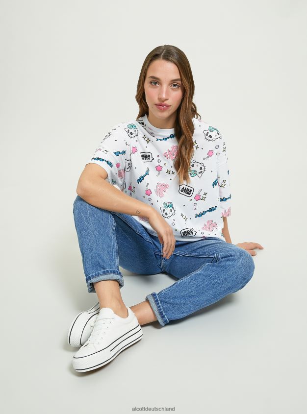 Kleidung de Alcott Frauen Hallo Kitty überall auf dem T-Shirt wh3 weiß 88J68R470