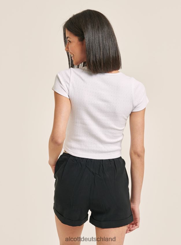 Kleidung de Alcott Frauen Kurz geschnittenes Baumwolloberteil mit Knöpfen Schwarz 88J68R215