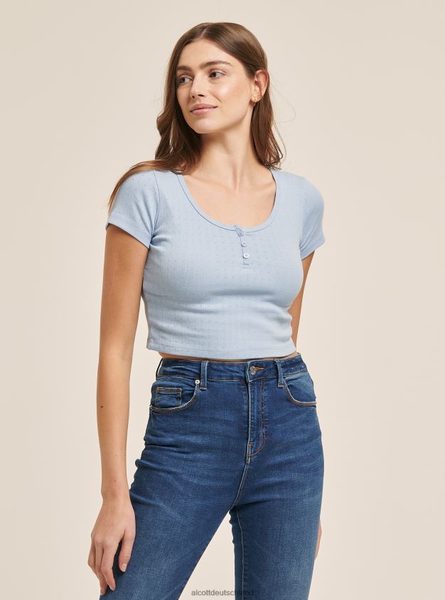 Kleidung de Alcott Frauen Kurz geschnittenes Baumwolloberteil mit Knöpfen Schwarz 88J68R334