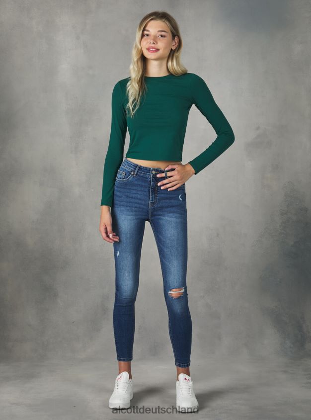 Kleidung de Alcott Frauen Kurz geschnittenes Langarm-T-Shirt bk1 schwarz 88J68R297