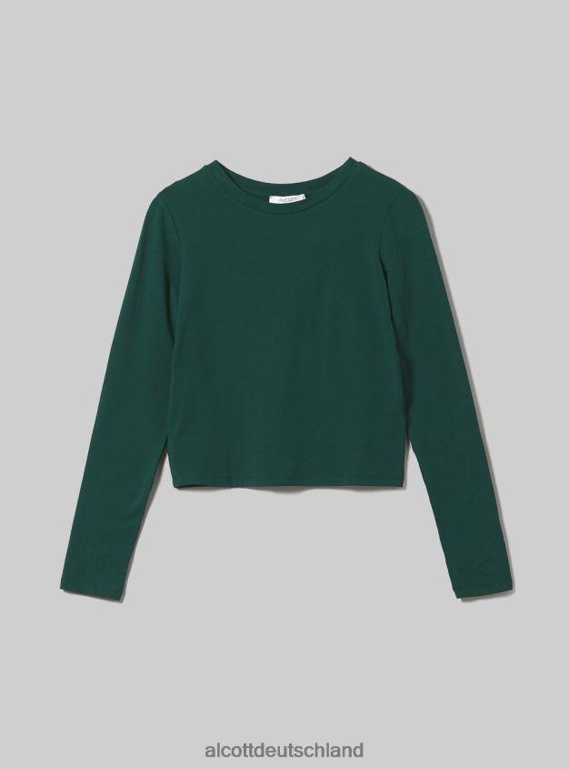 Kleidung de Alcott Frauen Kurz geschnittenes Langarm-T-Shirt bk1 schwarz 88J68R297