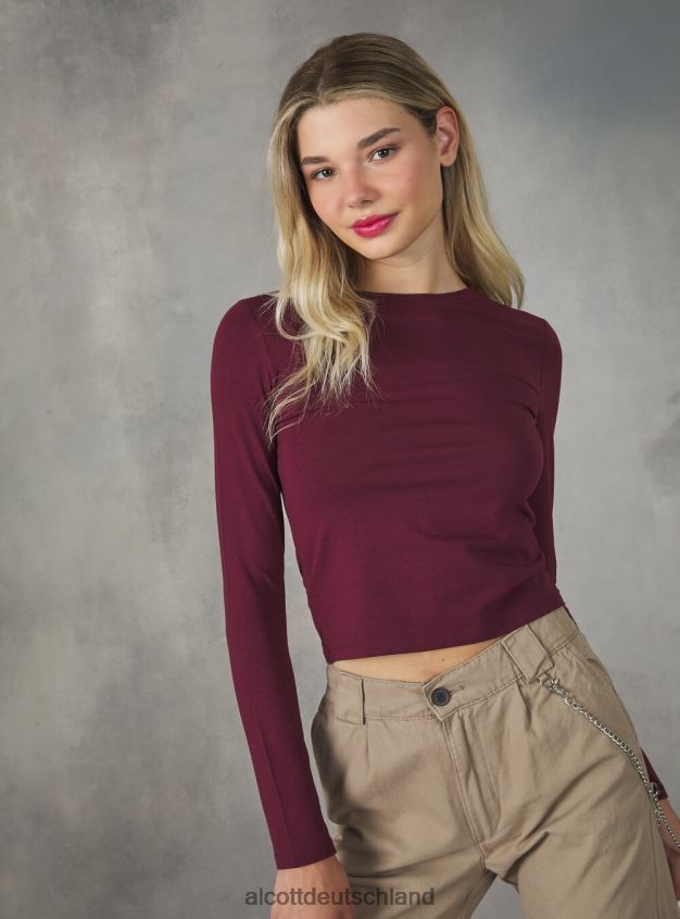 Kleidung de Alcott Frauen Kurz geschnittenes Langarm-T-Shirt bk1 schwarz 88J68R354