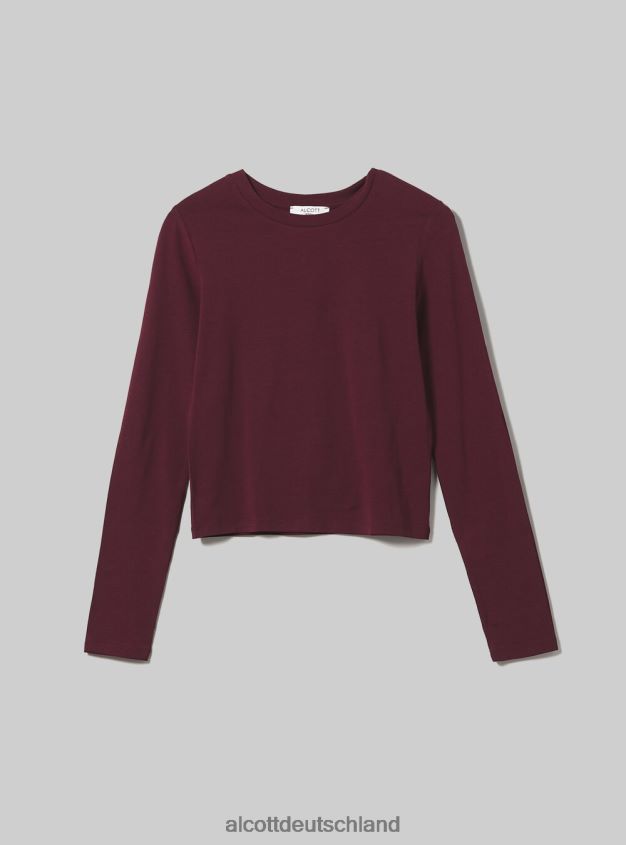 Kleidung de Alcott Frauen Kurz geschnittenes Langarm-T-Shirt bk1 schwarz 88J68R354