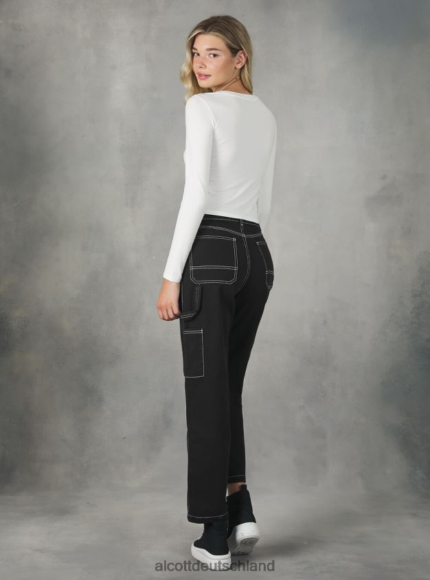 Kleidung de Alcott Frauen Kurz geschnittenes Langarm-T-Shirt bk1 schwarz 88J68R475