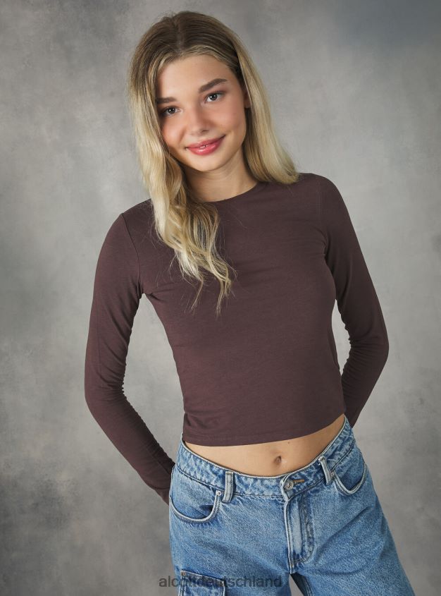 Kleidung de Alcott Frauen Kurz geschnittenes Langarm-T-Shirt bk1 schwarz 88J68R481