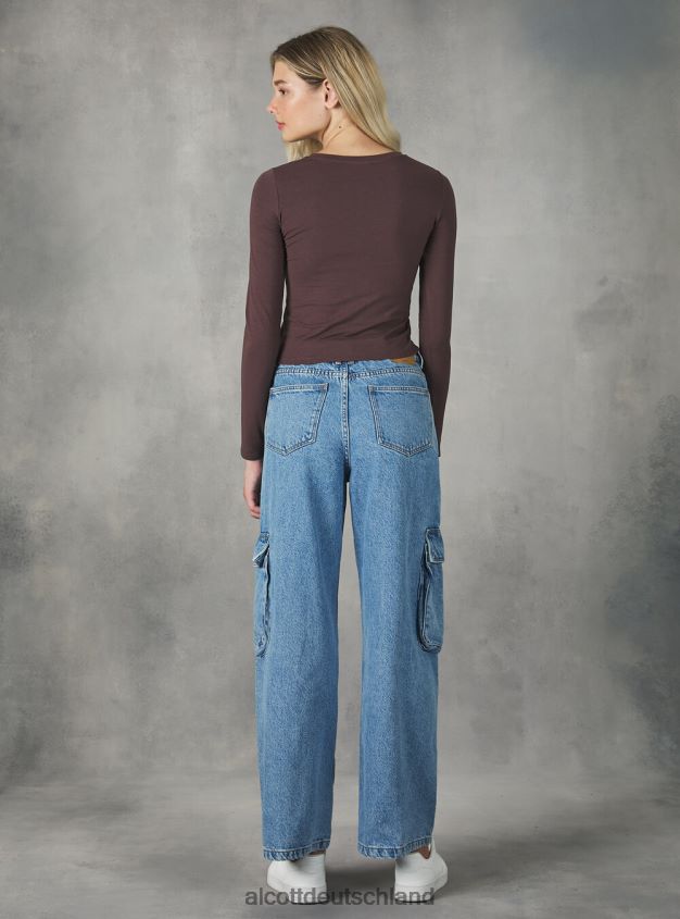 Kleidung de Alcott Frauen Kurz geschnittenes Langarm-T-Shirt bk1 schwarz 88J68R481