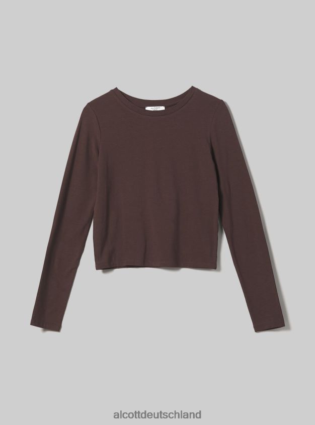 Kleidung de Alcott Frauen Kurz geschnittenes Langarm-T-Shirt bk1 schwarz 88J68R481