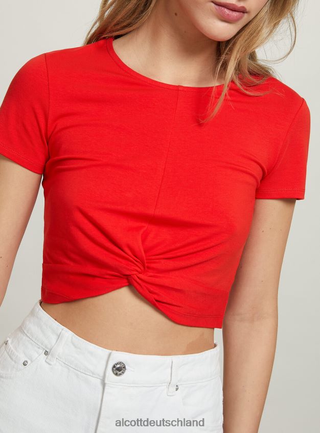 Kleidung de Alcott Frauen Kurzes T-Shirt mit Knoten wh2 weiß 88J68R347